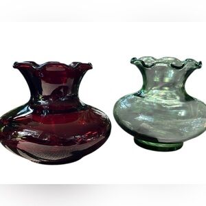 2 Small Vintage Anchor Hocking Vases perfect for your short stems